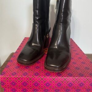 Tory Burch Sierra Black Leather Heeled Boots